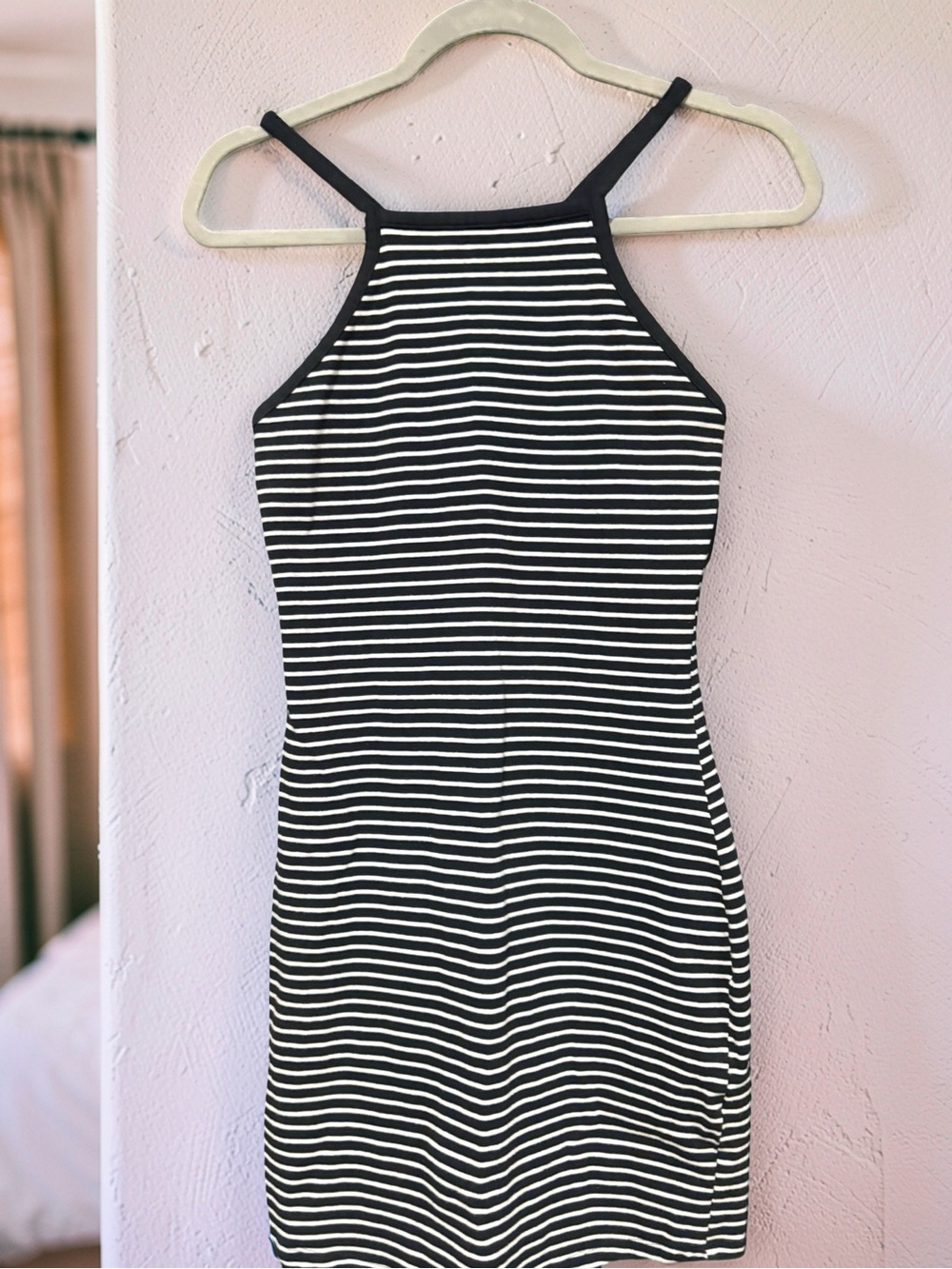 Express Black & White Striped Halter Mini Dress
